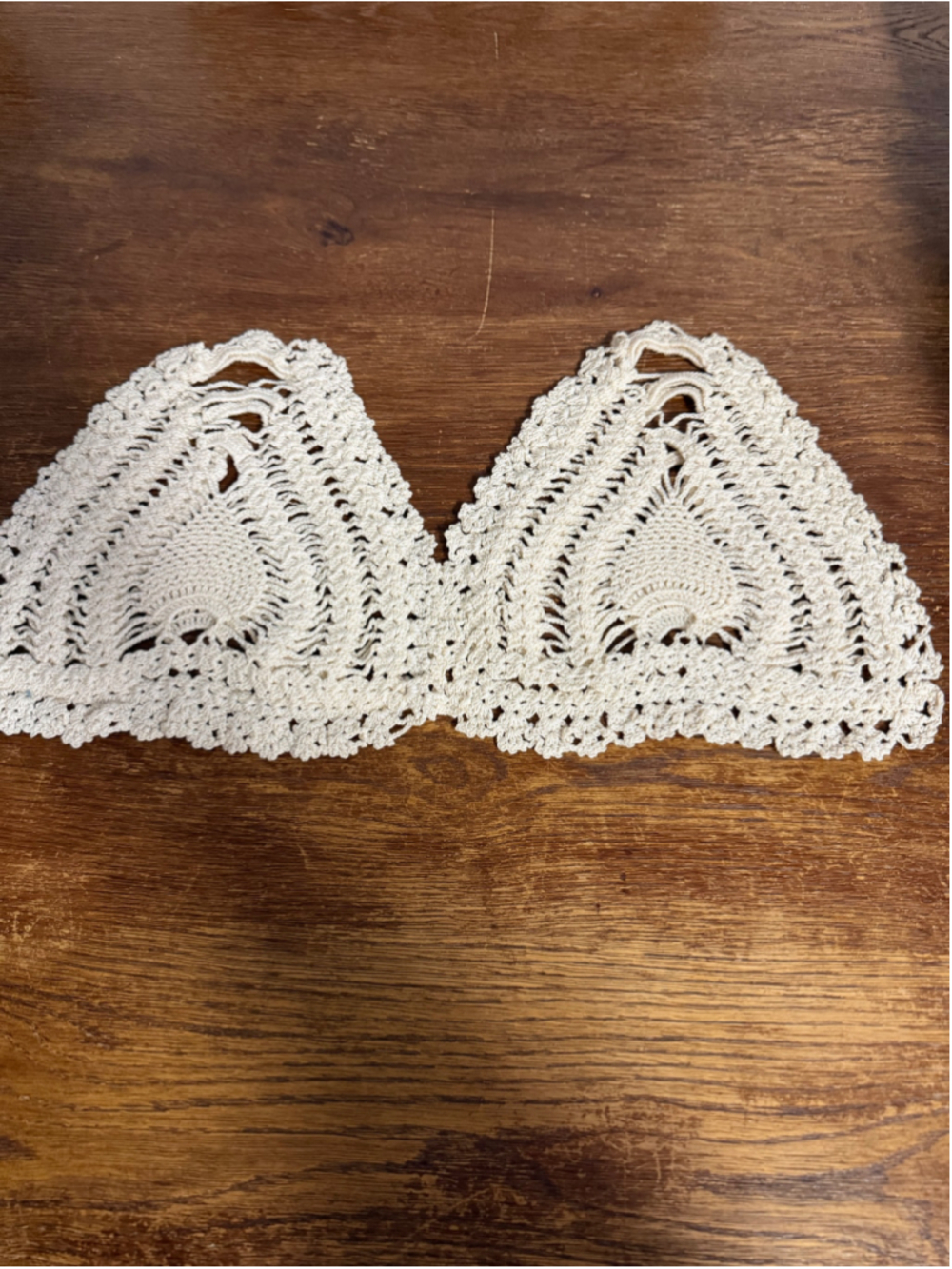 Vintage Handmade Crochet Pineapple Lace Towel Toppers Ivory Set of 2